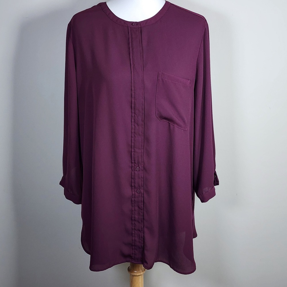 Reitmans Blouse Womens XL Purple Long Sleeve Professional Work Office Flowy Chic
